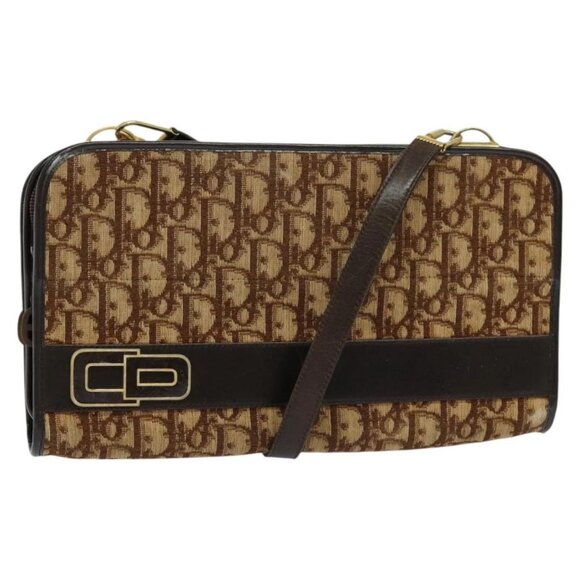 Christian Dior Trotter Canvas Shoulder Bag Brown Gold Auth BA1136 - Picture 1 of 16
